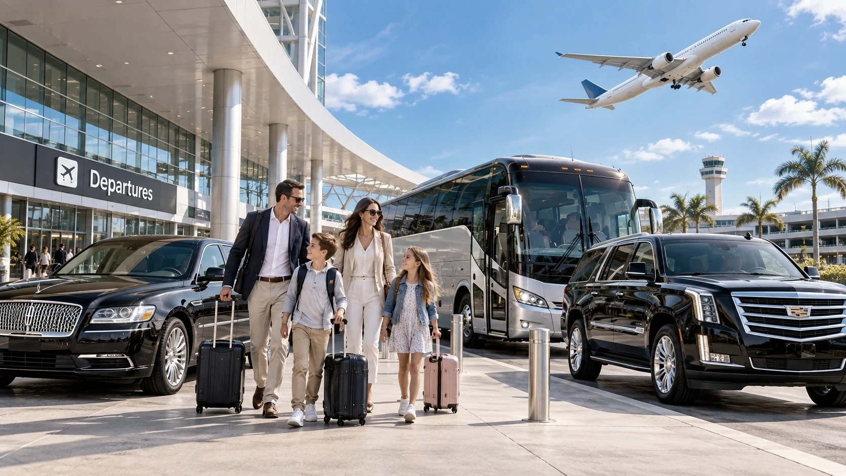Group charter transportation at a Denver area airport